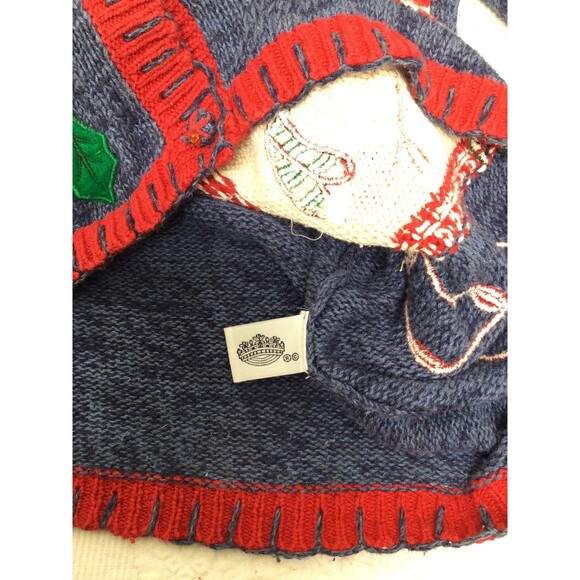 Carly St Claire Blue Red Patchwork Beaded Ugly Christmas Cardigan Vintage Small - Picture 7 of 7